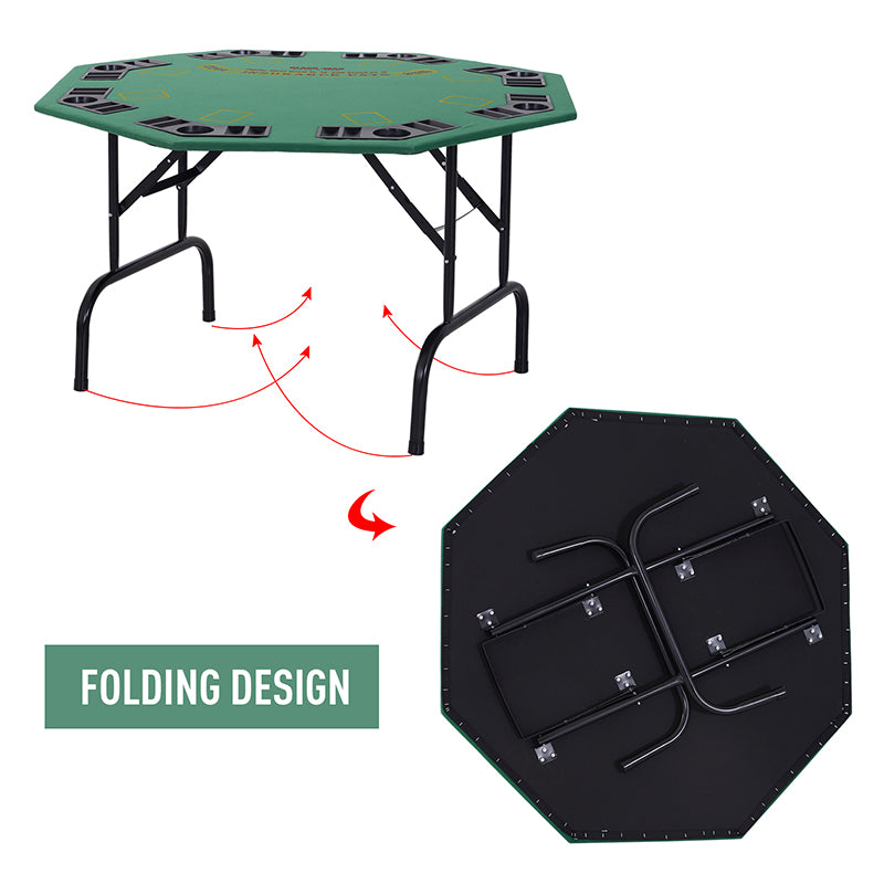 Folding Poker Table for 8 Players with Chip Trays and Cup Holders Green and Black