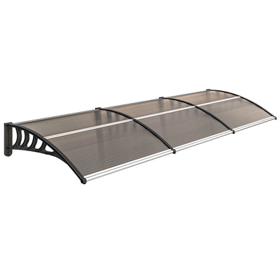 303cm Wide Curved Front Door Canopy Awning With Rain Shelter Ideal For Porch Windows And Entrances, Brown