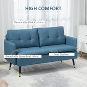 Modern Two Seater Sofa with Cushions and Steel Legs Ideal for Living Room Dark Blue