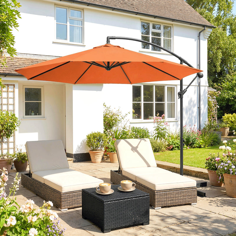 3m Orange Cantilever Parasol with Cross Base for Unobstructed Garden Shade Outsunny