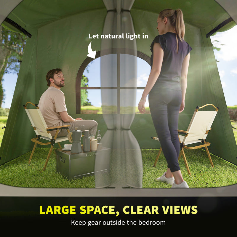 Family Camping Tent with Separate Bedroom and Living Area for Dry Spacious Shelter Green