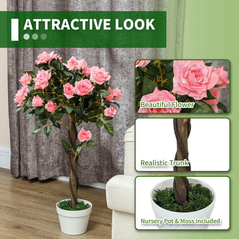 Set of 2 Pink Rose Artificial Plants in Pots 90cm Tall for Indoor and Outdoor Decor