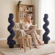 Artificial Spiral Topiary Trees Set of 2 for Easy Outdoor Colour and No Maintenance Purple Homcom