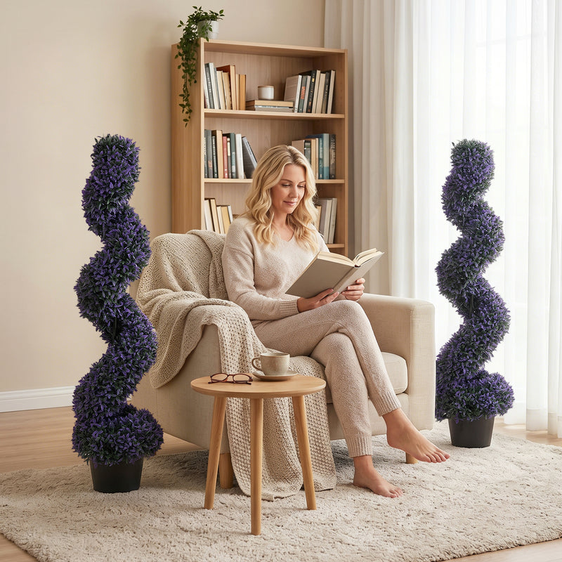 Artificial Spiral Topiary Trees Set of 2 for Easy Outdoor Colour and No Maintenance Purple Homcom
