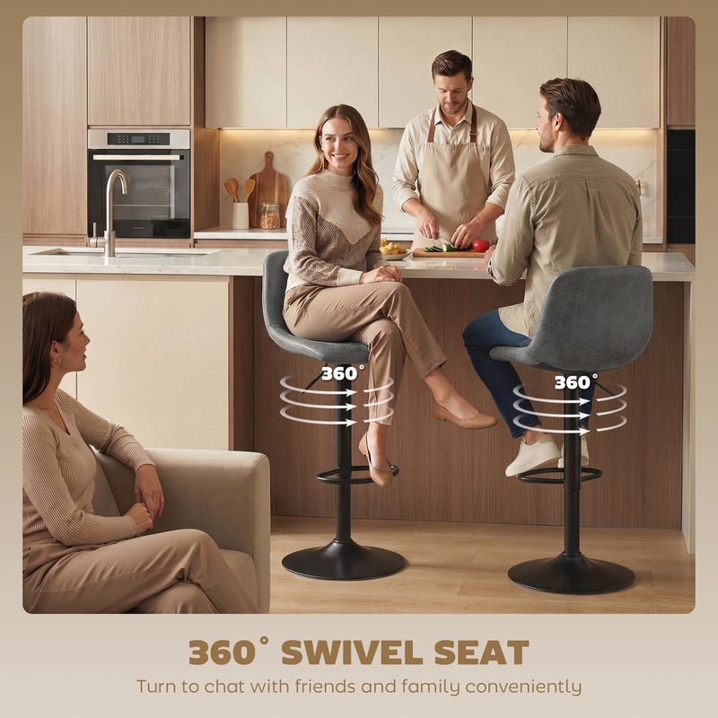 Adjustable Bar Stools Set of 2 with Swivel Seats and Floor Protection Grey
