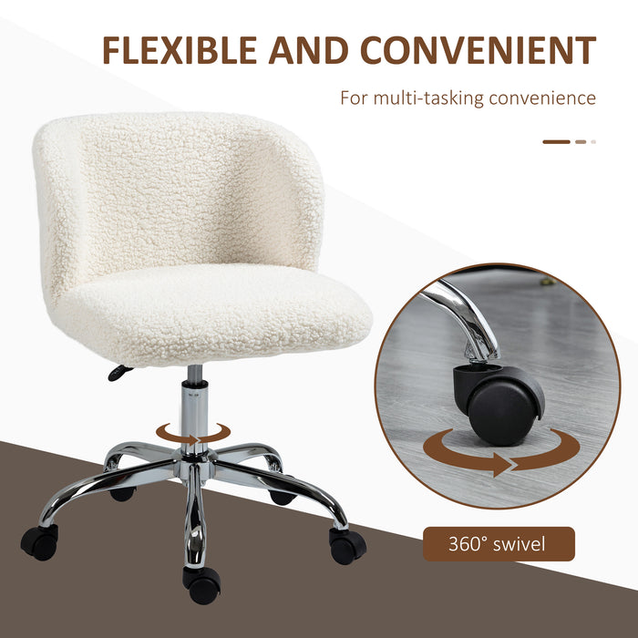 White Teddy Fleece Swivel Office Chair with Adjustable Height and Wheels for Home Office
