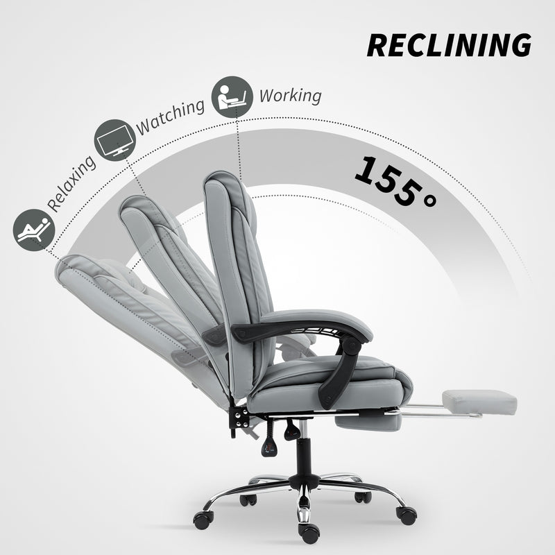 Reclining Faux Leather Swivel Office Chair with Adjustable Backrest for Home Work Black