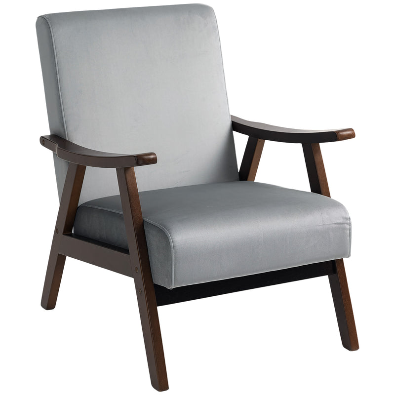 Grey Upholstered Velvet Armchair With Solid Wood Frame and Padded Seat by HOMCOM
