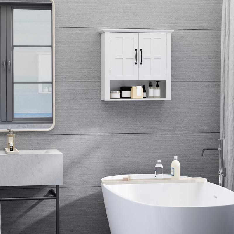Wall Mounted Storage Cabinet with Adjustable Shelf for Bathroom or Kitchen White AOSOM