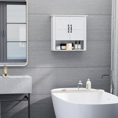 Wall Mounted Storage Cabinet with Adjustable Shelf for Bathroom or Kitchen White AOSOM