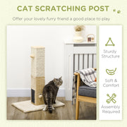 Tall Jute Cat Scratching Post With Carpet Base And Hanging Toy For Indoor Play Beige