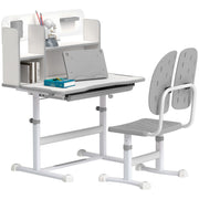 Height Adjustable Kids Desk and Chair Set with Tiltable Desktop and Reading Rack Grey by AIYAPLAY