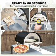 Wood Fired Outdoor Pizza Oven for Fast Even Cooking with Rotating Stone for Garden or Patio, Black Outsunny