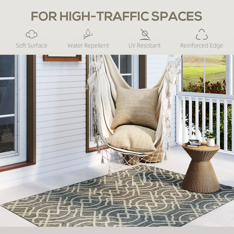 Machine Washable Indoor Outdoor Rug With Geometric Design For Home Or Garden, Grey
