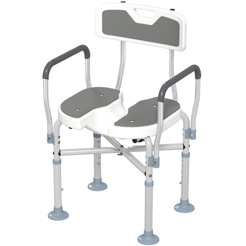 Height Adjustable Shower Chair with Padded U-Shaped Seat and Non-Slip Feet for Elderly by HOMCOM