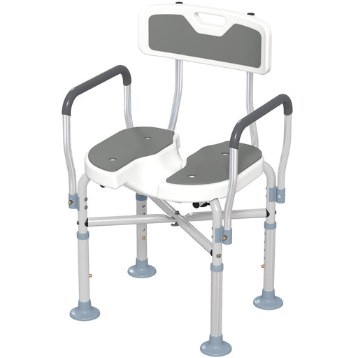 Height Adjustable Shower Chair with Padded U-Shaped Seat and Non-Slip Feet for Elderly by HOMCOM
