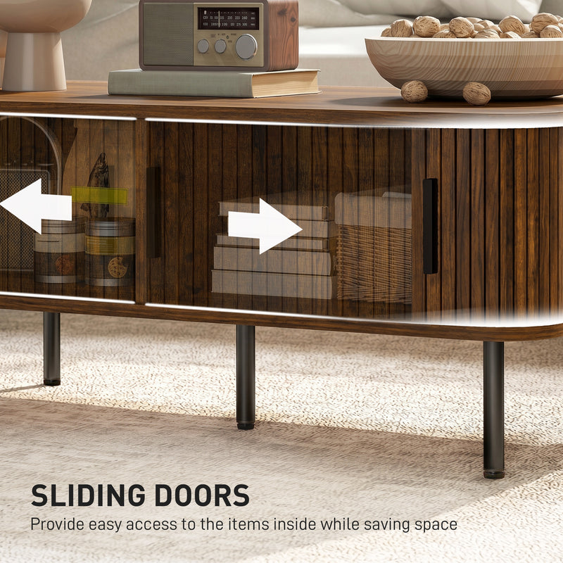 Coffee Table With Sliding Doors for Easy Living Room Storage Rustic Brown Black