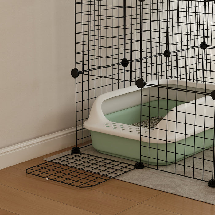 Black Steel Wire Cat Cage with Hammock and Ramps for 1-3 Cats by PawHut