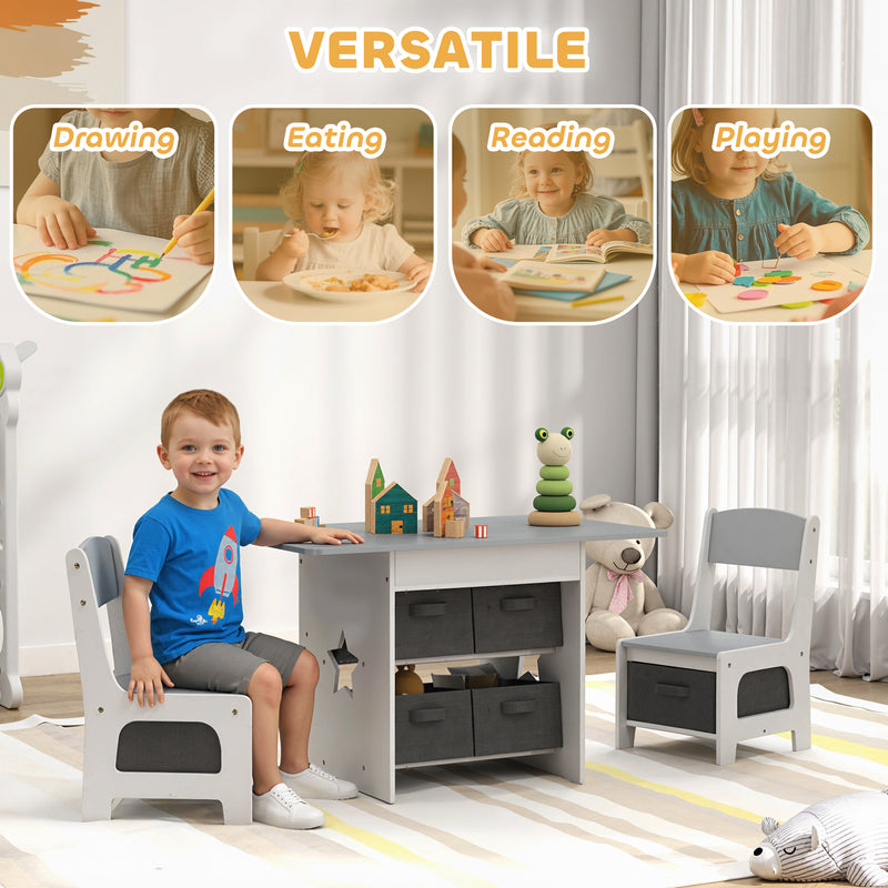Kids Table and Chair Set with 6 Storage Drawers for Toddlers Aged 3 to 8 Light Grey