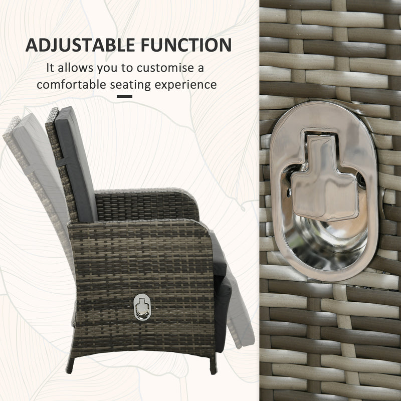 3 Piece Rattan Bistro Set with Cushions and Hidden Storage for Balcony or Garden Mix Grey AOSOM
