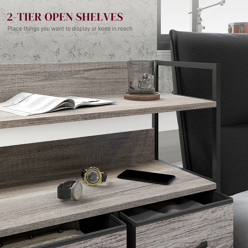 Tall Fabric Chest of 5 Drawers with Wood Effect Frame for Bedroom Storage Grey