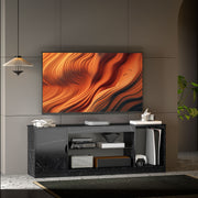 TV Stand Cabinet for up to 55 Inch TVs with Storage and Glass Shelf for Living Room, Black