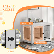 2 in 1 Dog Crate and Side Table with Cushion and Double Doors for Large Dogs Grey