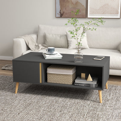Modern Coffee Table with Storage Shelves and Cabinets for Living Room, Grey
