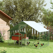 Walk in Chicken Run with Cover Feeding Door Feeder and Perch for 6 8 Poultry by PawHut