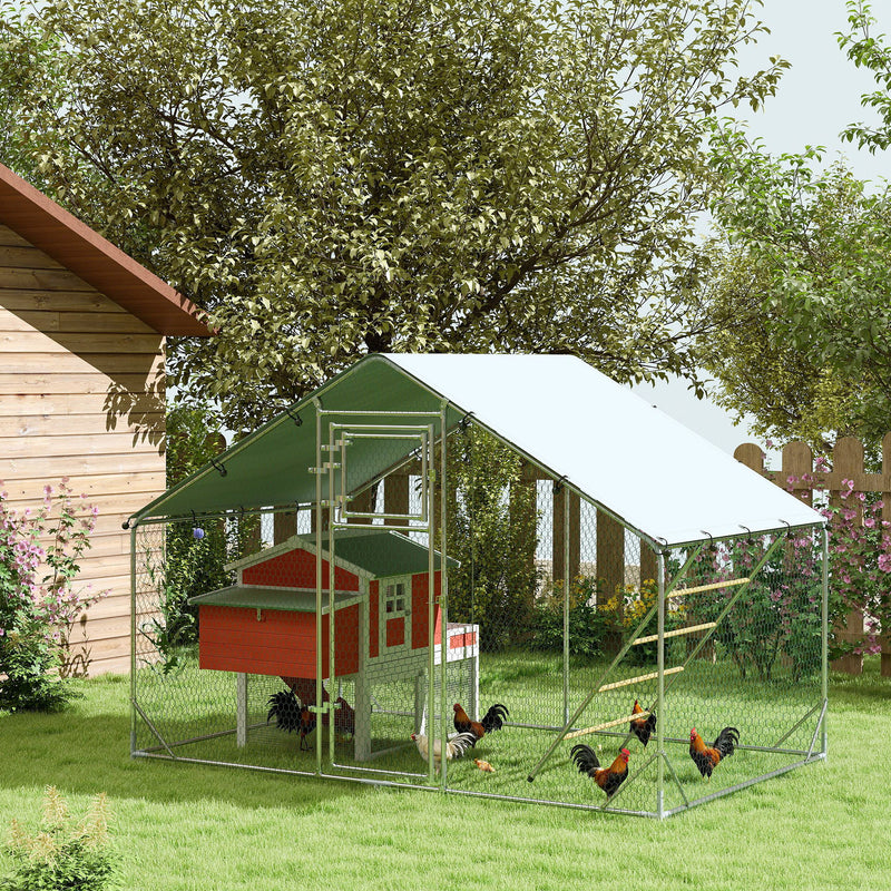 Walk in Chicken Run with Cover Feeding Door Feeder and Perch for 6 8 Poultry by PawHut