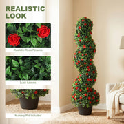 Artificial Rose Spiral Topiary Trees Set of 2 for Easy Care Doorway or Patio Display Red AOSOM