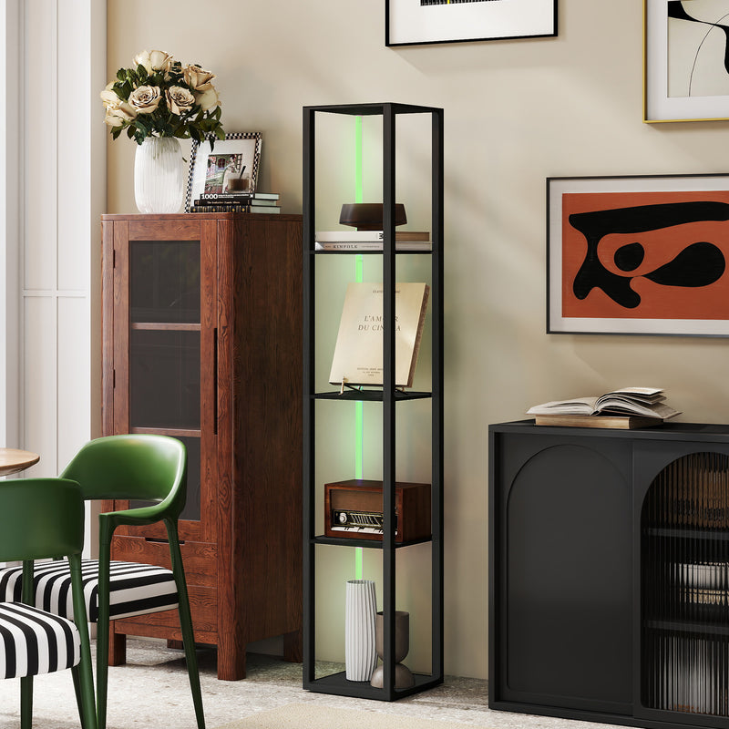 Modern LED Floor Lamp With Storage Shelves And Remote Control For Living Room Black