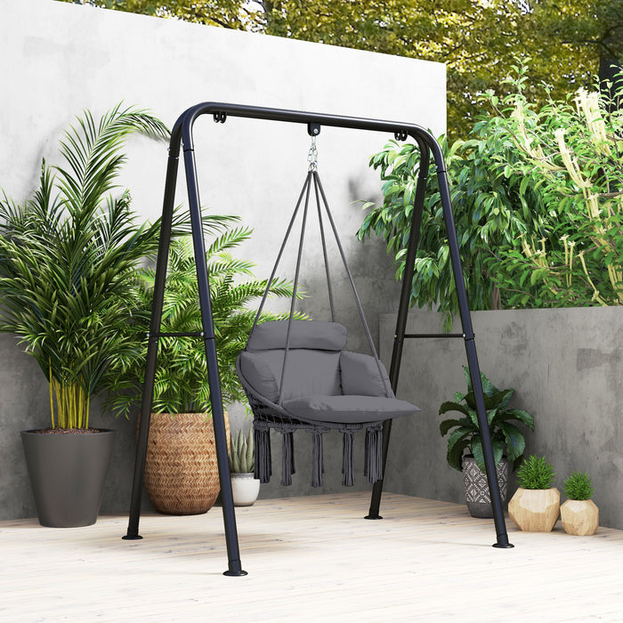 Dark Grey Hanging Hammock Chair with Soft Cushion Cotton Rope Boho Swing Seat by Outsunny