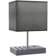 Modern Bedside Table Lamp with USB Charging Ports and Phone Holders for Bedroom Grey AOSOM
