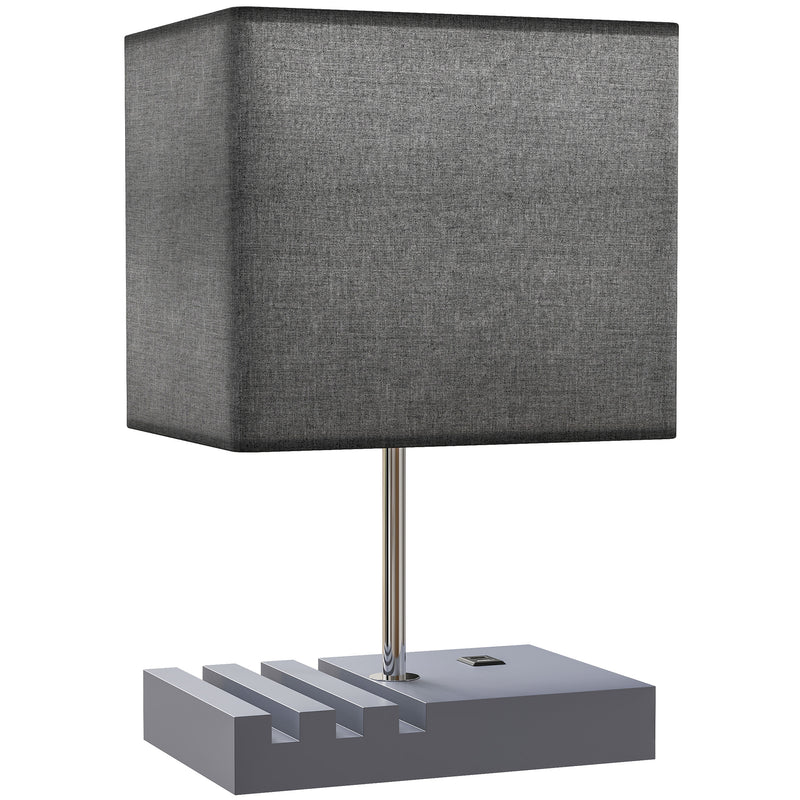 Modern Bedside Table Lamp with USB Charging Ports and Phone Holders for Bedroom Grey AOSOM
