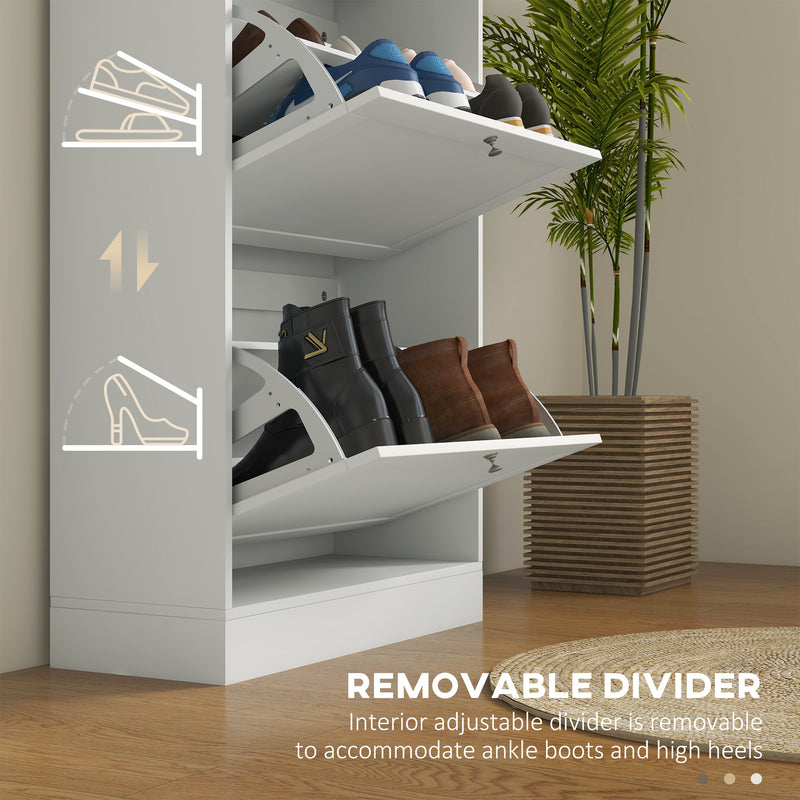 Modern Three Drawer Shoe Storage Cabinet With Slim Space Saving Design, White