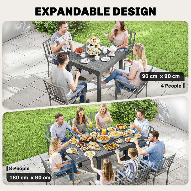Extendable Garden Dining Table for 4 to 8 People Weatherproof Aluminium Dark Grey Outsunny