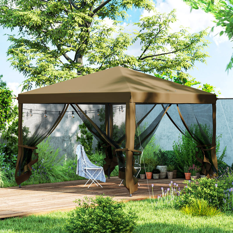 Khaki 3 x 3m Pop Up Gazebo with Mesh Sidewalls and Carry Bag for Garden Patio by Outsunny
