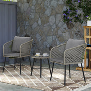 Grey 3 Piece Rattan Bistro Set with Cushions and Glass Table for Garden or Balcony by Outsunny