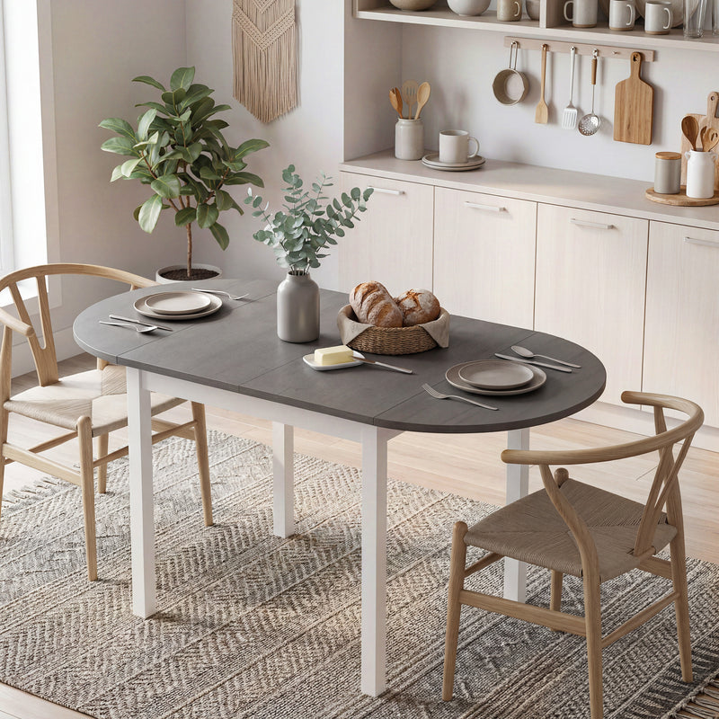 Folding Dining Table for Small Spaces with Drop-Leaf Sides Seats 4 to 6 Grey White Homcom
