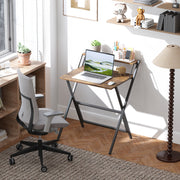 Rustic Brown Folding Computer Desk with Monitor Shelf 70 cm Space Saving Design by HOMCOM