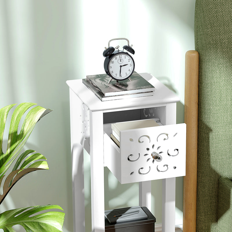 Set of Two White Floral Cut-Out Side Tables Elegant and Stylish by HOMCOM