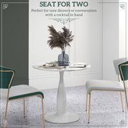 2 Seater Dining Table with Steel Base and Anti Slip Feet for Small Spaces White and Grey