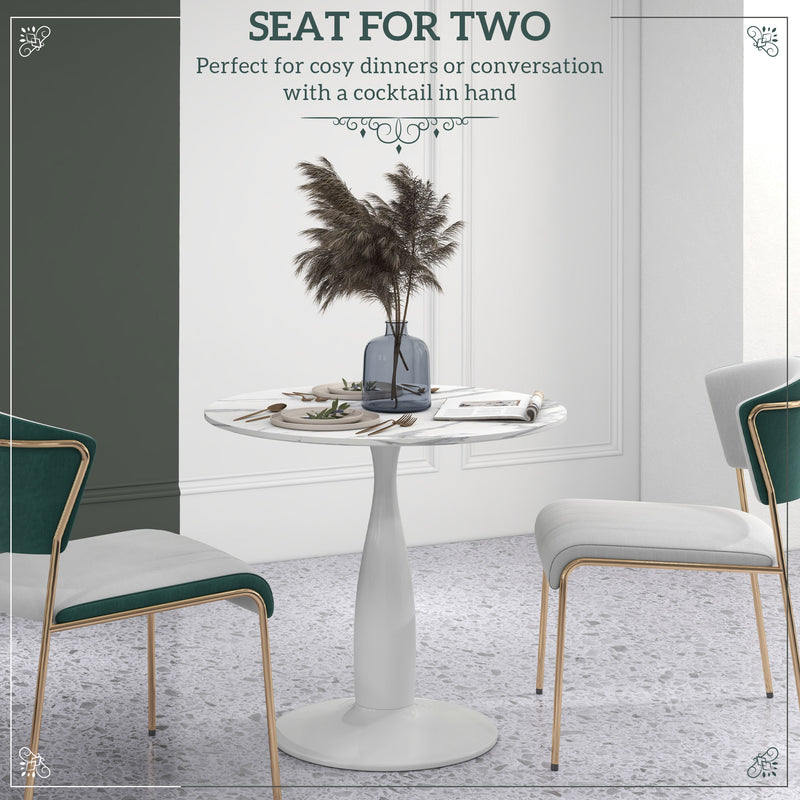 2 Seater Dining Table with Steel Base and Anti Slip Feet for Small Spaces White and Grey