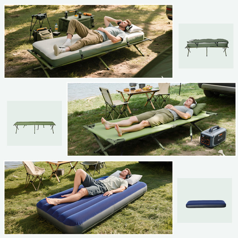Outsunny 1 person Foldable Camping Tent w/Sleeping Bag Air Mattress Outdoor Hiking Picnic Bed cot w/Foot Pump