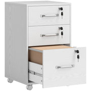 White 3 Drawer Office Filing Cabinet With Wood Effect Finish For Home Organisation