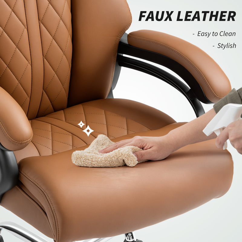 Ergonomic Faux Leather Office Chair With Spring Padding For All Day Comfort Light Brown