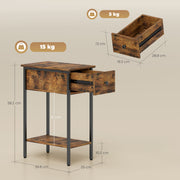 Slim Side Table with Drawer and Storage Shelf Ideal for Small Spaces, Rustic Brown