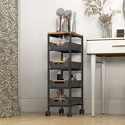 5 Tier Rolling Storage Trolley With Removable Drawers For Home Or Office, Black