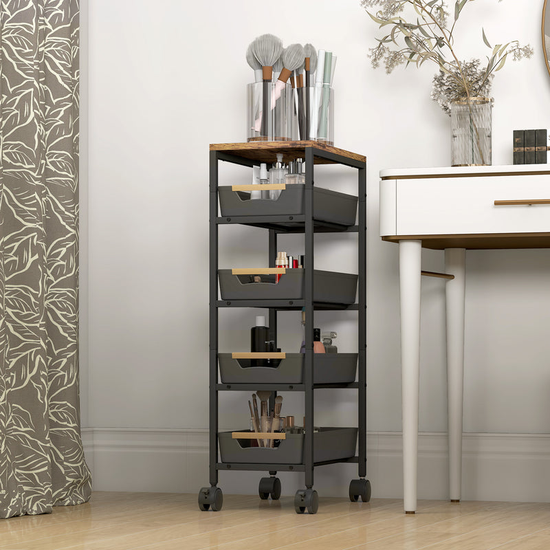 5 Tier Rolling Storage Trolley With Removable Drawers For Home Or Office, Black